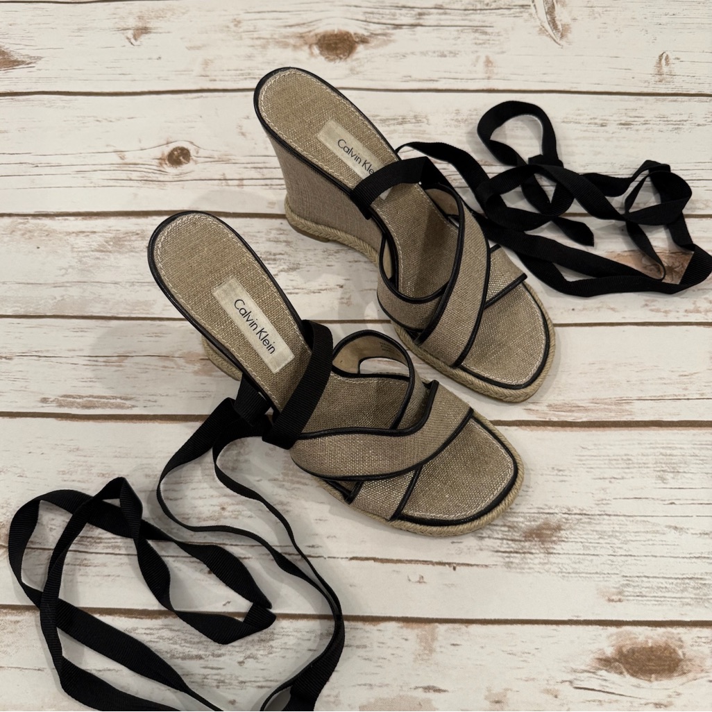 Calvin Klein Espadrille Wedge Ribbon Ankle Wrap - Nanette